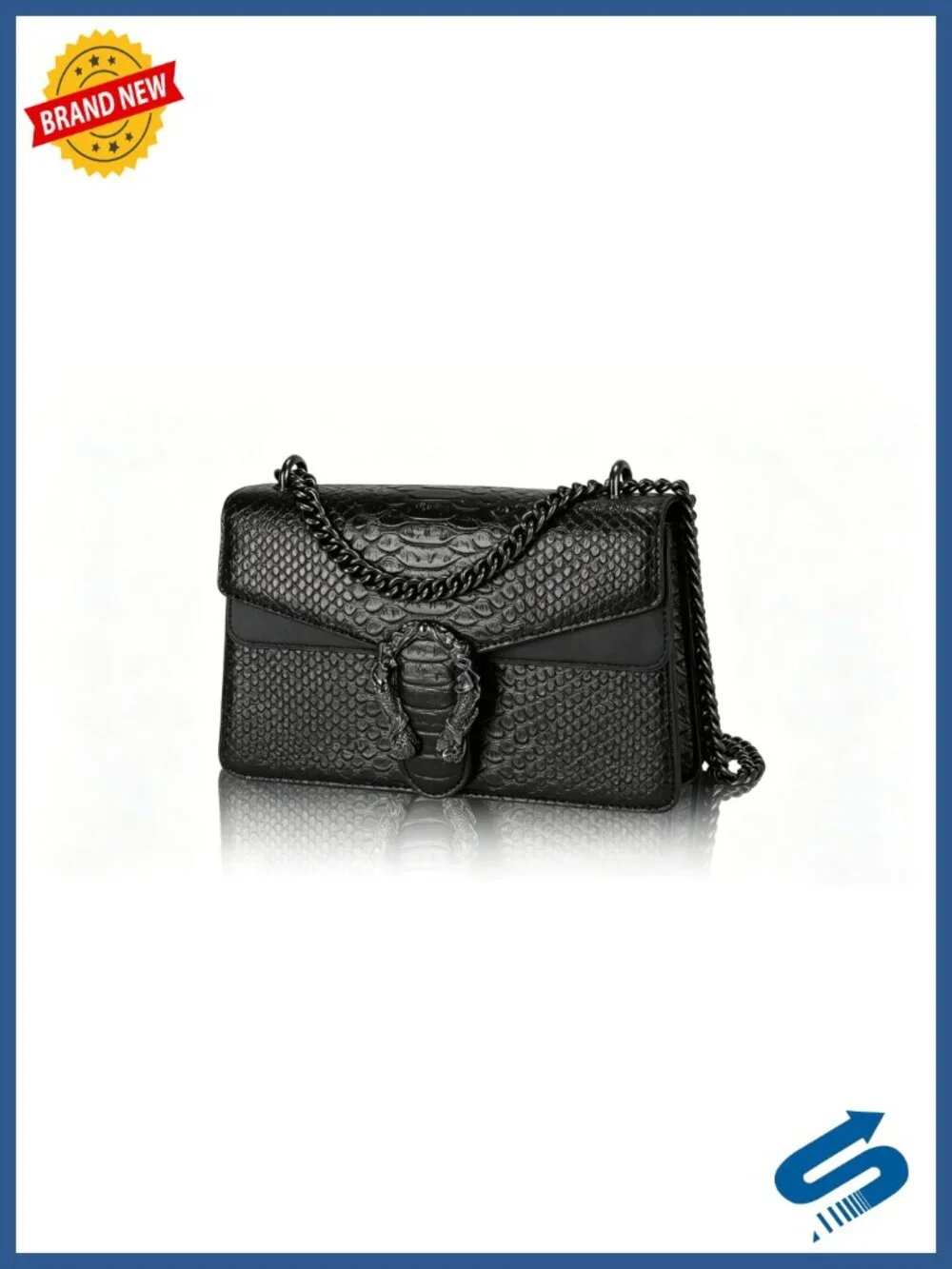 Snake Print Chain Crossbody Satchel Purse - PU Leather Luxury Bag